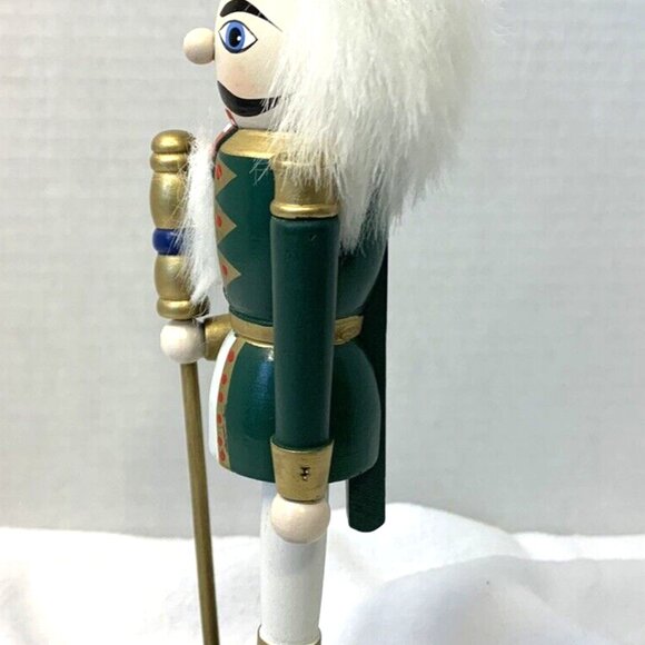 Christmas Green King w/Gold Crown Nutcracker Wooden 9.5" Tall Moving Mouth - Picture 3 of 5